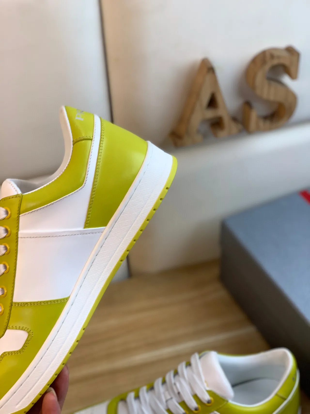 Prada Green White Panelled Color-Blocked Leather And Synthetic Upper Lifestyle Sneakers 4