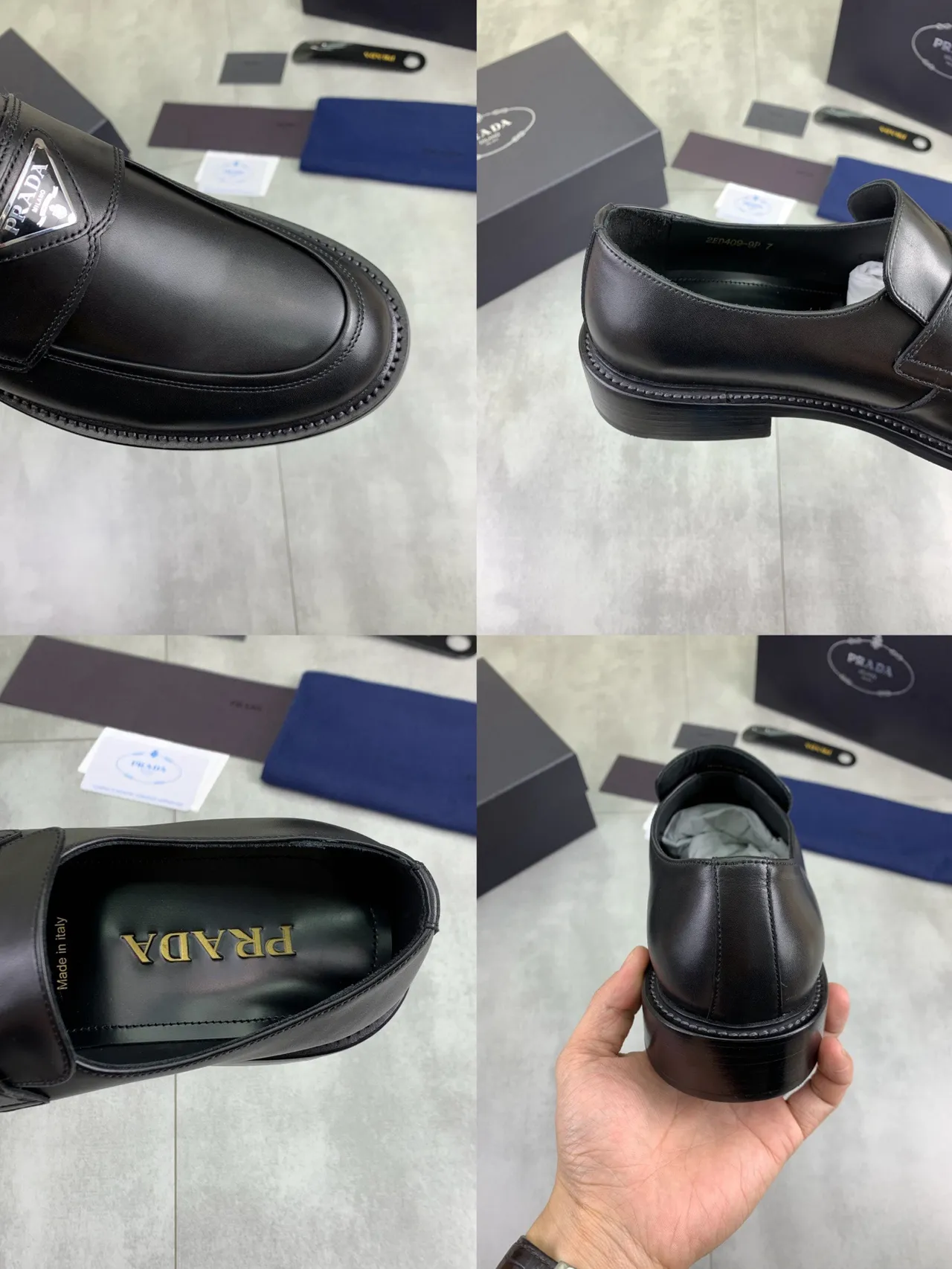 Prada Loafer Black Leather Strap Moc-Toe Loafer 2