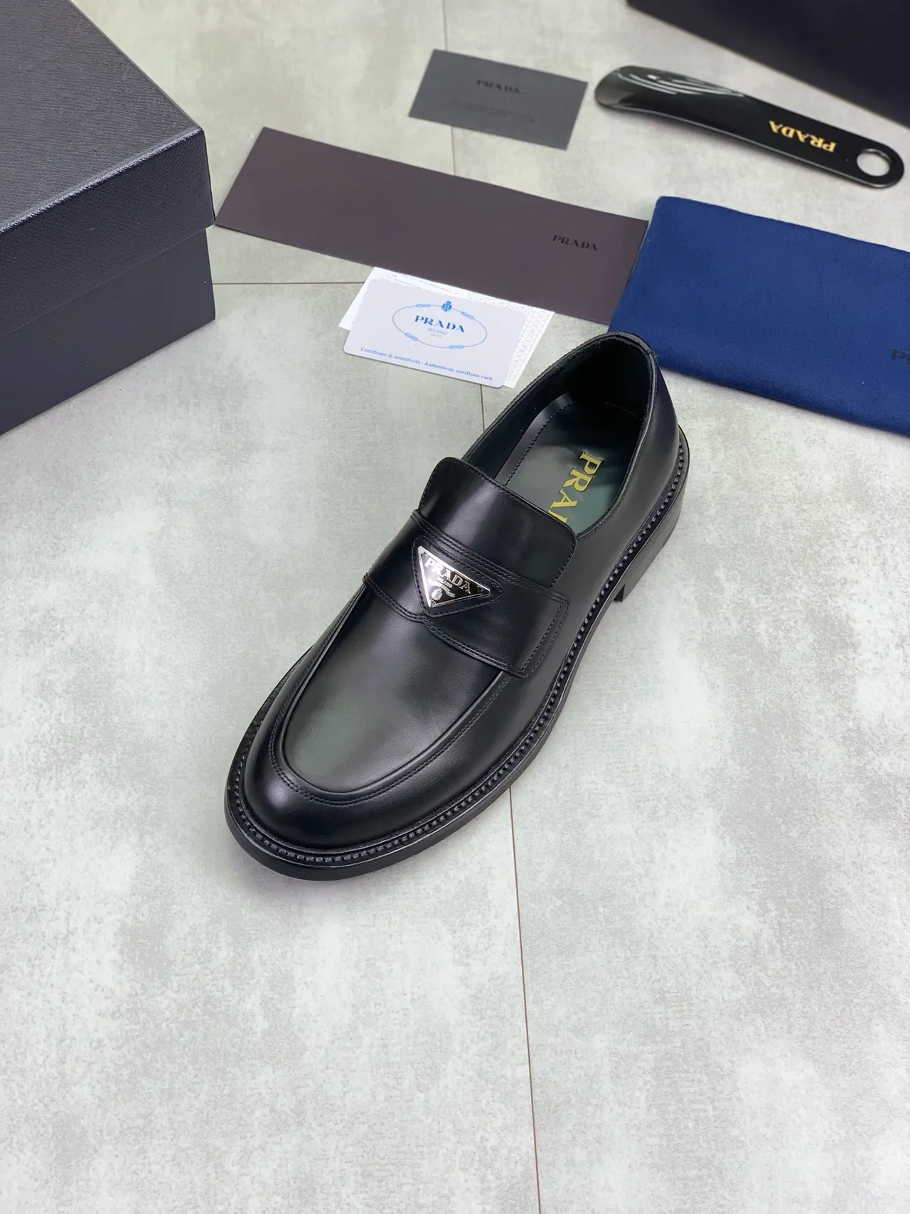 Prada Loafer Black Leather Strap Moc-Toe Loafer 4