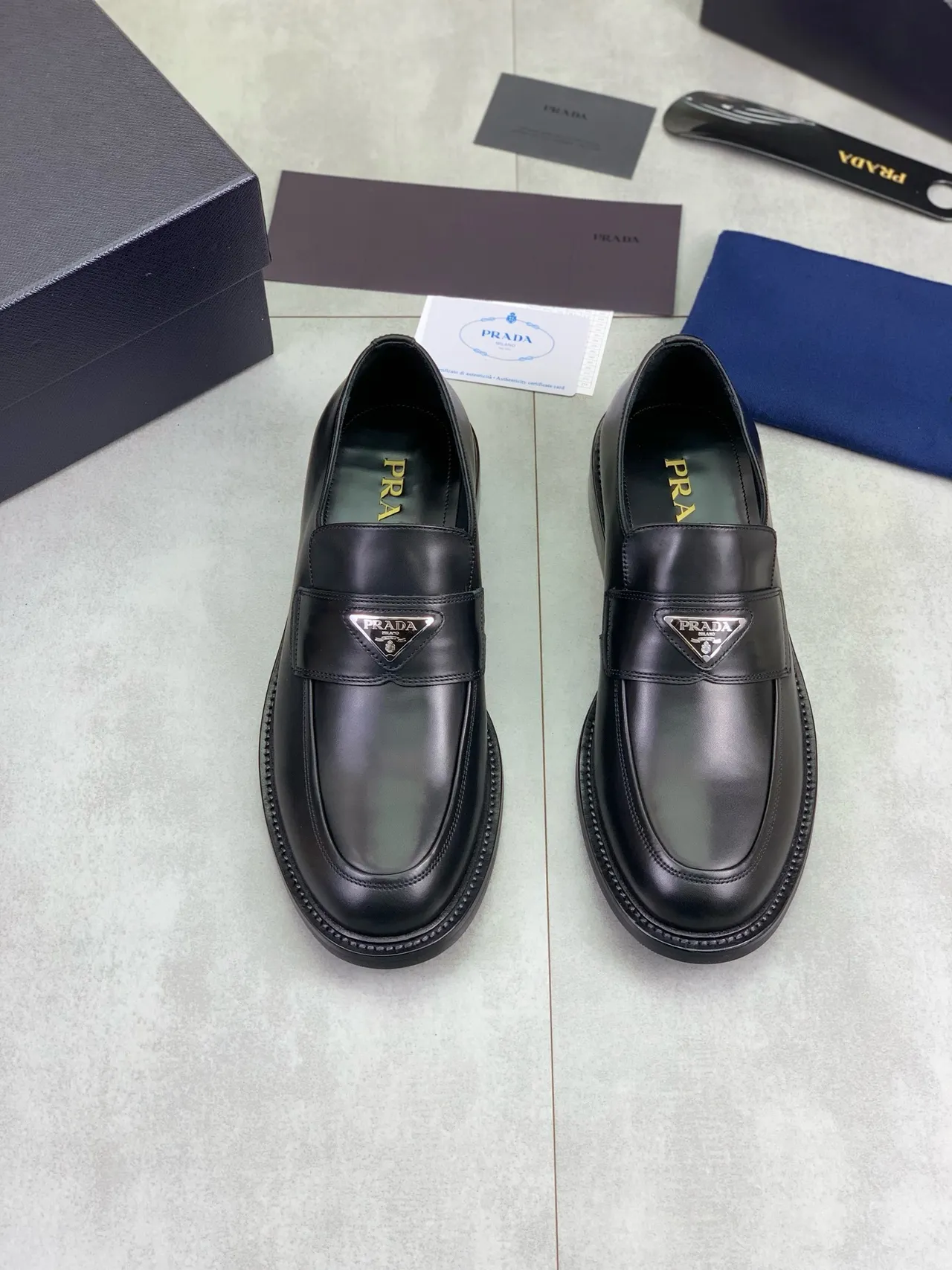 Prada Loafer Black Leather Strap Moc-Toe Loafer 5