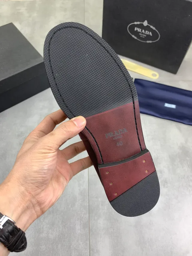 Prada Loafer Brown Black Suede Upper Moc-Toe Stitching Loafer 2