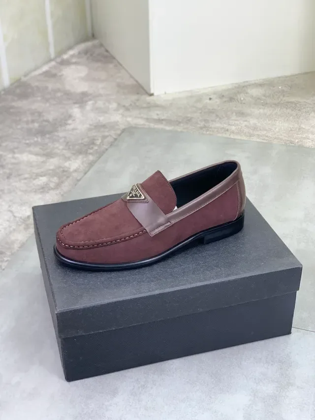 Prada Loafer Brown Black Suede Upper Moc-Toe Stitching Loafer 4