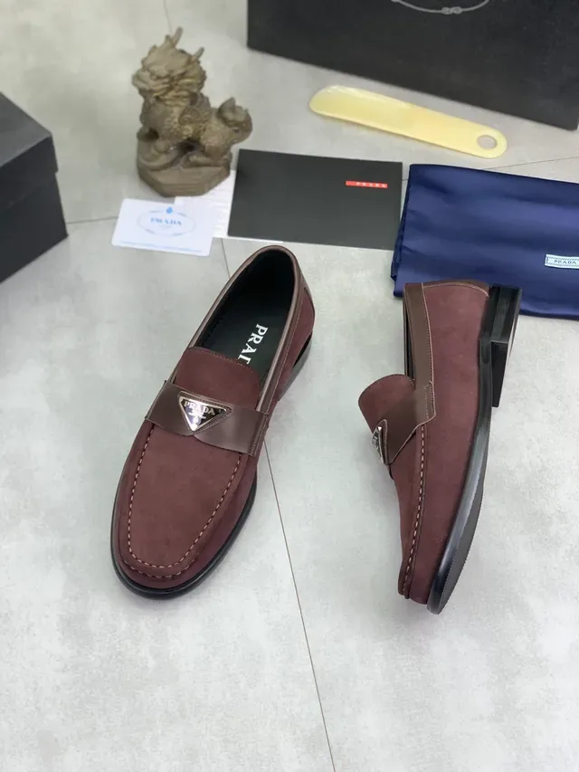 Prada Loafer Brown Black Suede Upper Moc-Toe Stitching Loafer 5
