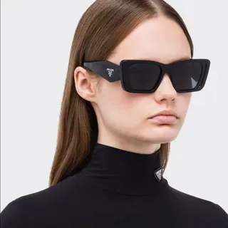 Prada Marbled Black Angular Cat-Eye Purple Lens Sunglasses 2