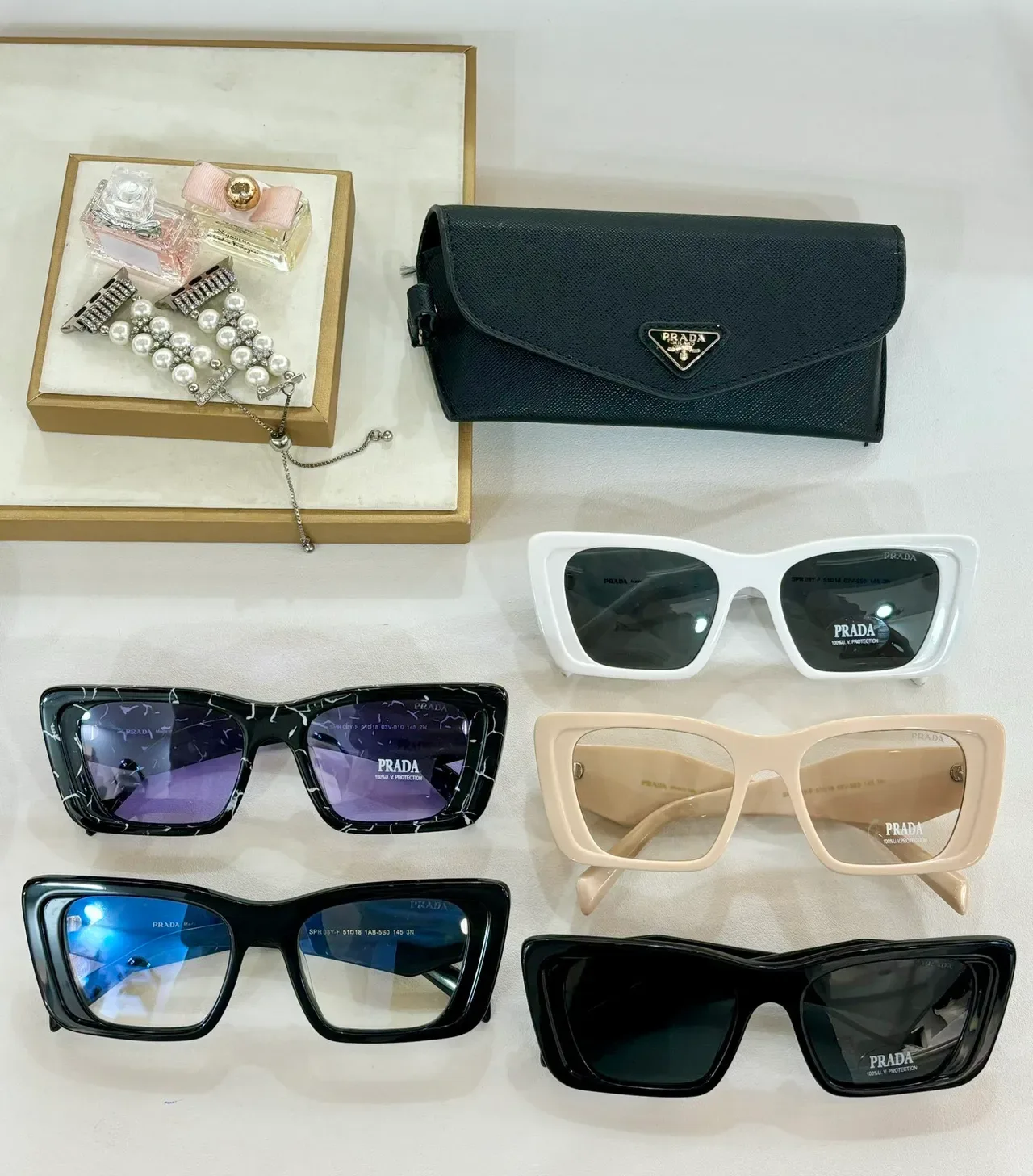 Prada Marbled Black Angular Cat-Eye Purple Lens Sunglasses 4