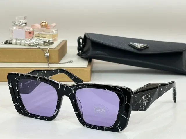 Prada Marbled Black Angular Cat-Eye Purple Lens Sunglasses 9