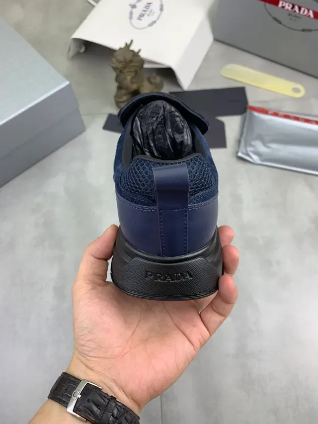 Prada Navy Black Mesh And Suede Upper Elastic Strap Closure Lifestyle Sneakers 3