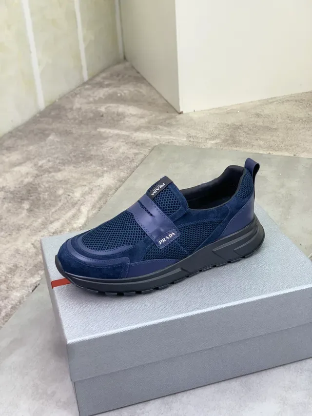 Prada Navy Black Mesh And Suede Upper Elastic Strap Closure Lifestyle Sneakers 4