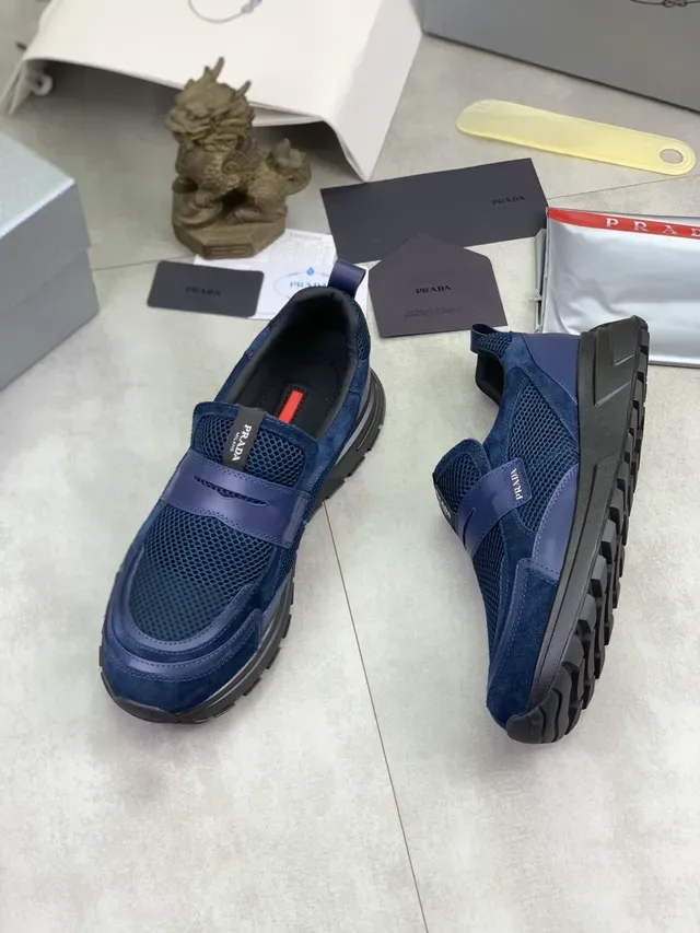Prada Navy Black Mesh And Suede Upper Elastic Strap Closure Lifestyle Sneakers 5
