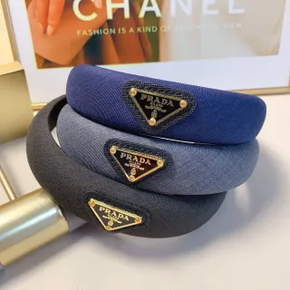 Prada Navy Black Padded Fabric Wide Band Beanie