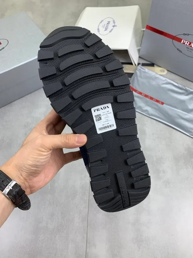Prada Navy Mesh and Suede Chunky Sneakers 2
