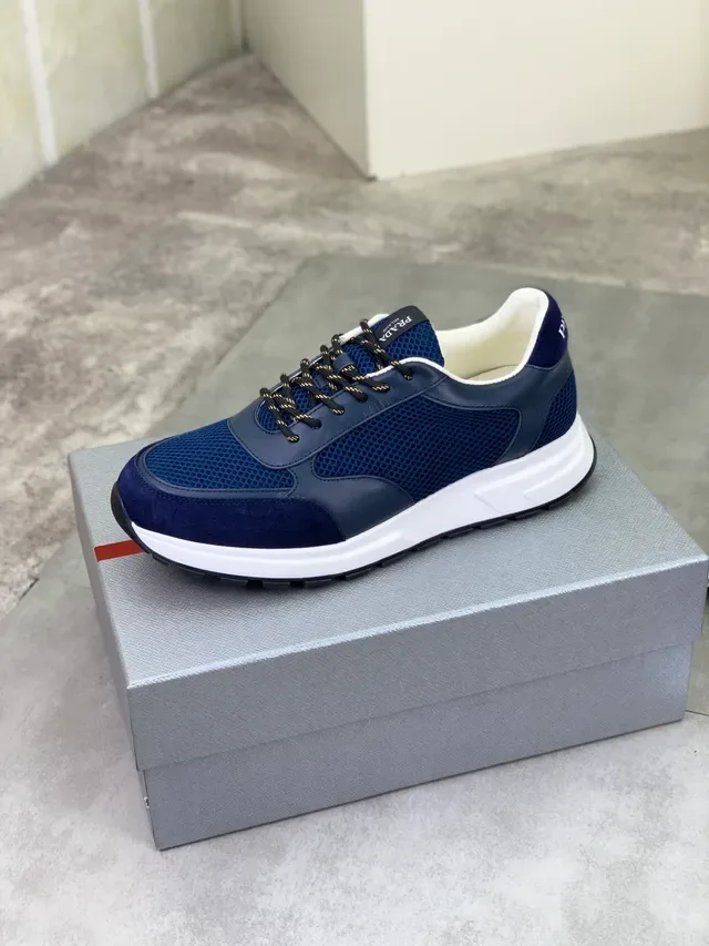 Prada Navy Mesh and Suede Chunky Sneakers 4