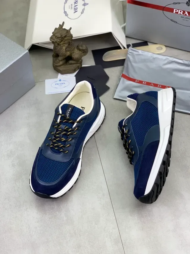 Prada Navy Mesh and Suede Chunky Sneakers 5