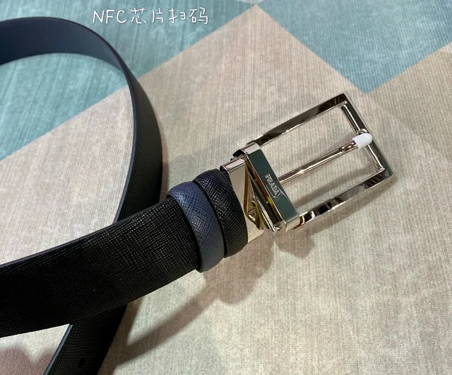 Prada Navy Silver Saffiano-Textured Embossed Logo Pattern Leather Belt 2