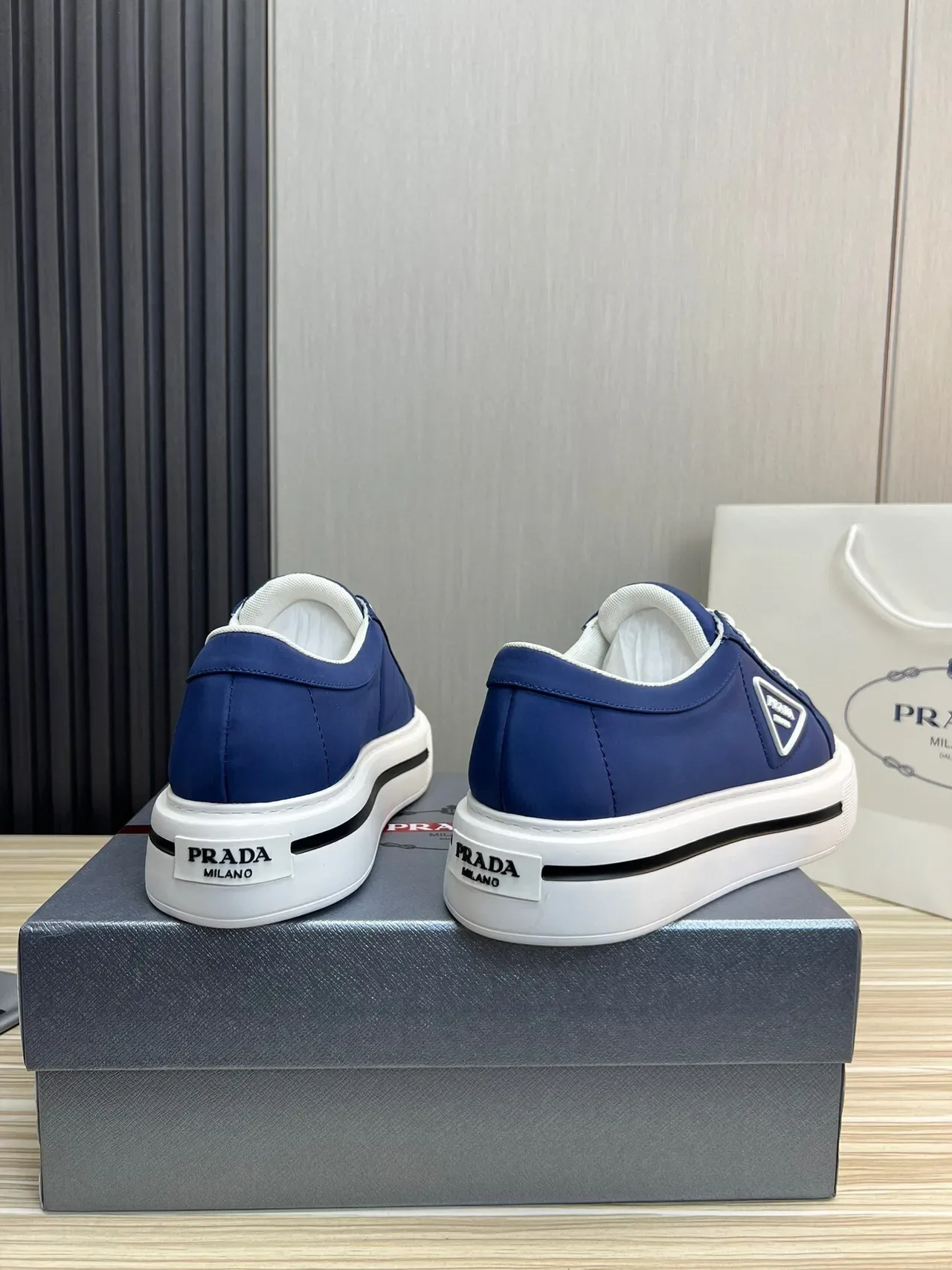 Prada Navy White Low-Top Platform Sole Lifestyle Sneakers 4