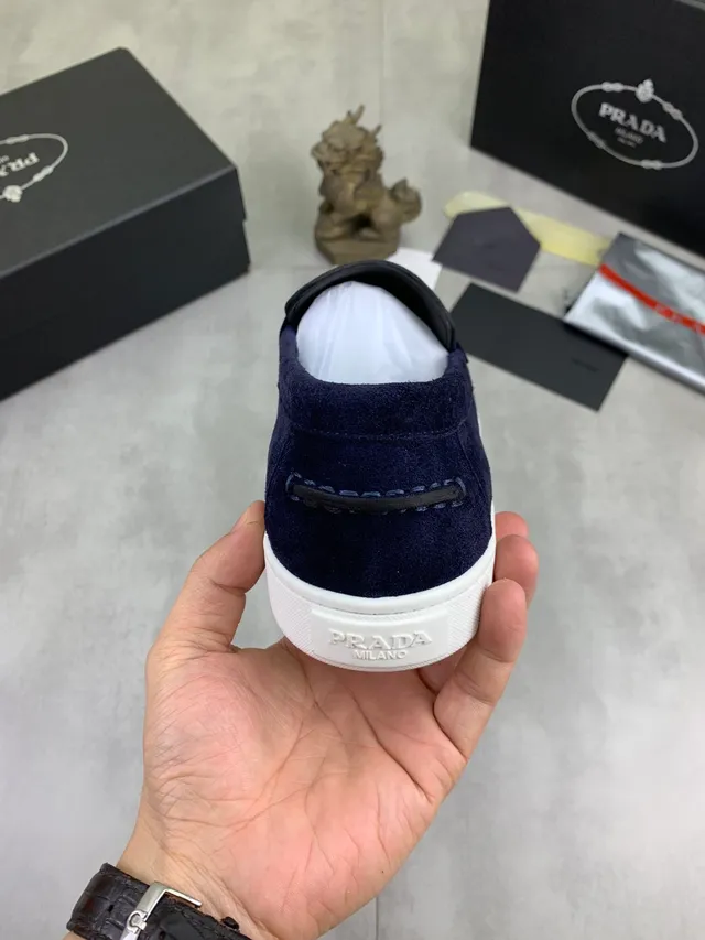 Prada Navy White Suede Upper Contrast Sole Loafer 3