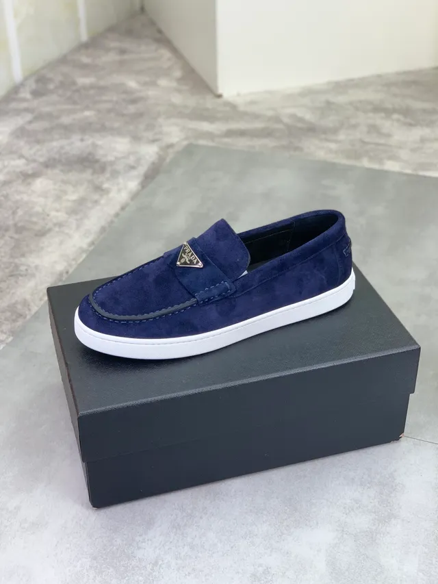 Prada Navy White Suede Upper Contrast Sole Loafer 4