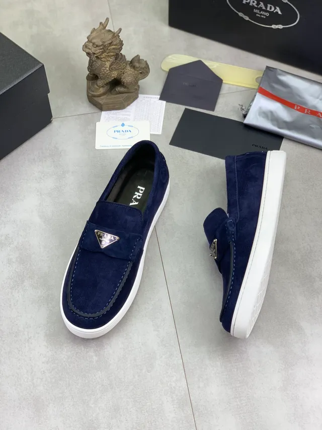 Prada Navy White Suede Upper Contrast Sole Loafer 5