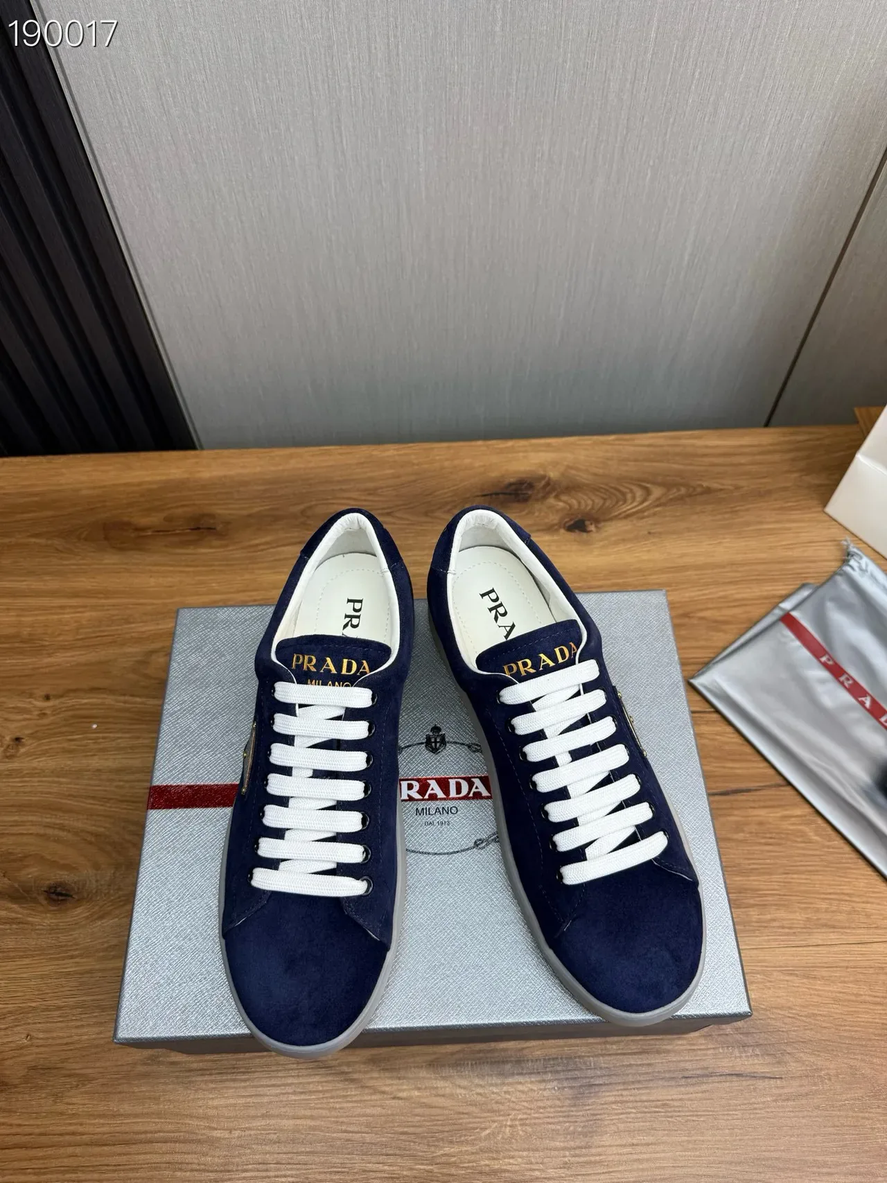 Prada Navy White Suede Upper Laces Lifestyle Sneakers 2