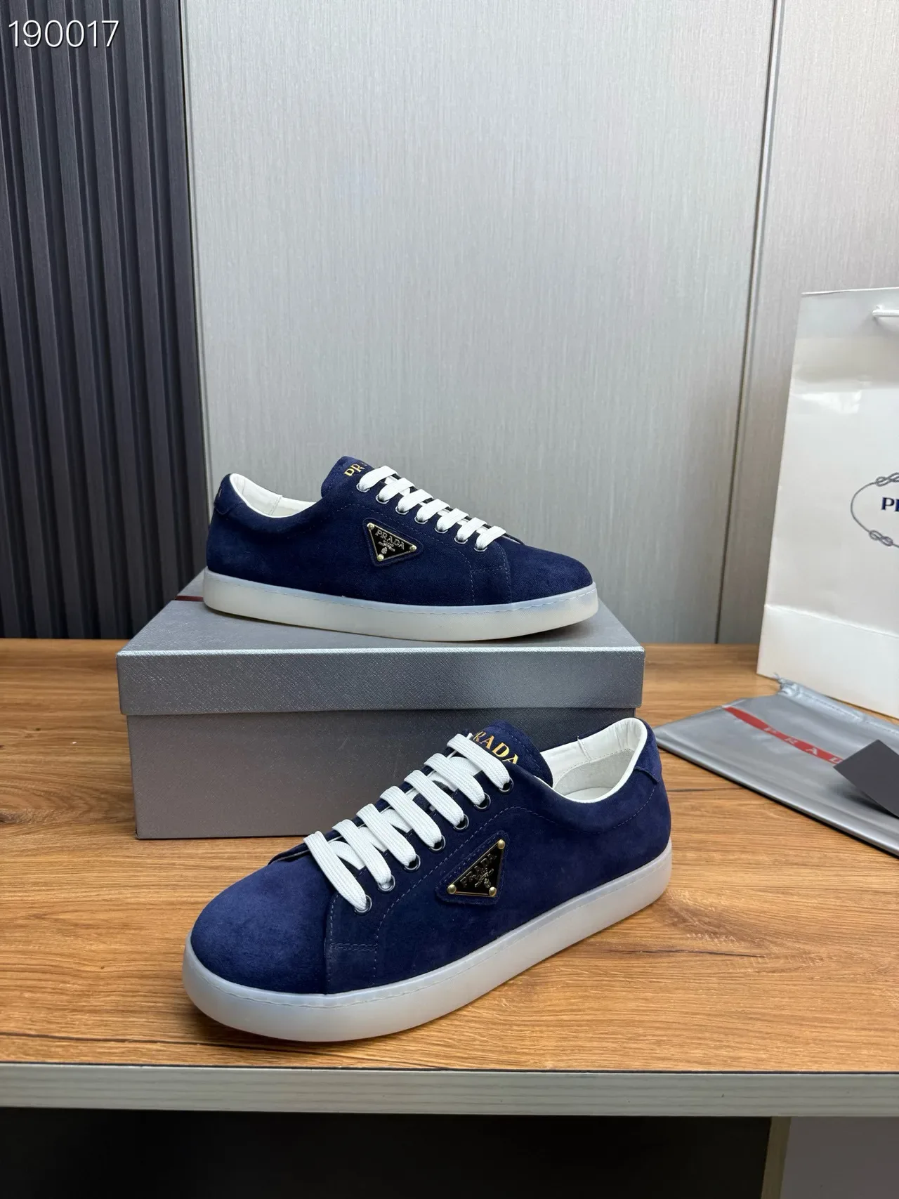 Prada Navy White Suede Upper Laces Lifestyle Sneakers 3