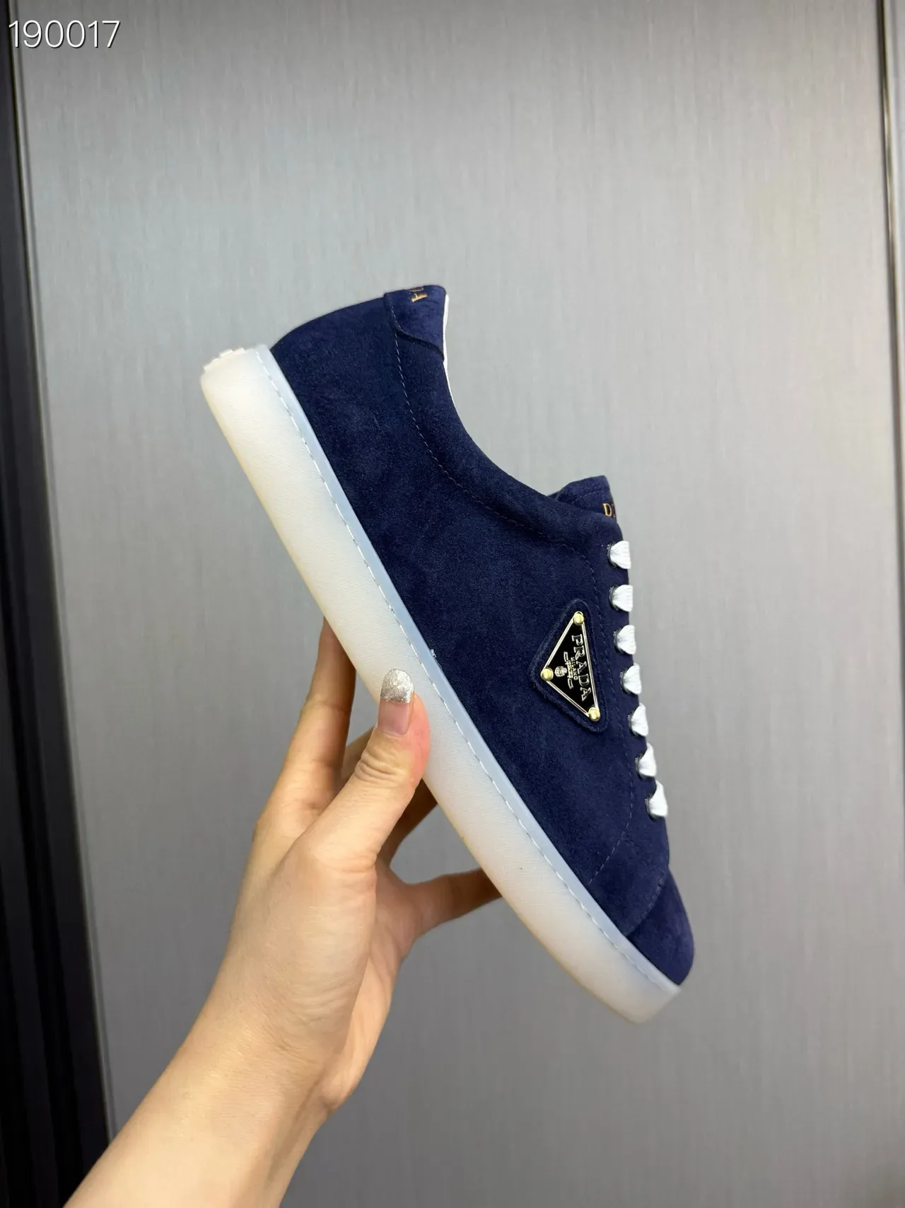 Prada Navy White Suede Upper Laces Lifestyle Sneakers 4