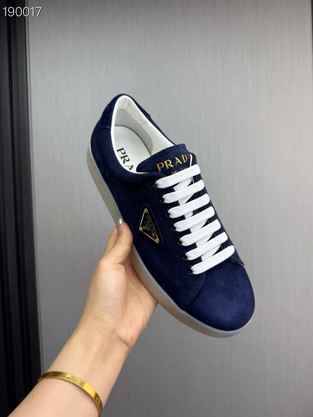 Prada Navy White Suede Upper Laces Lifestyle Sneakers 5