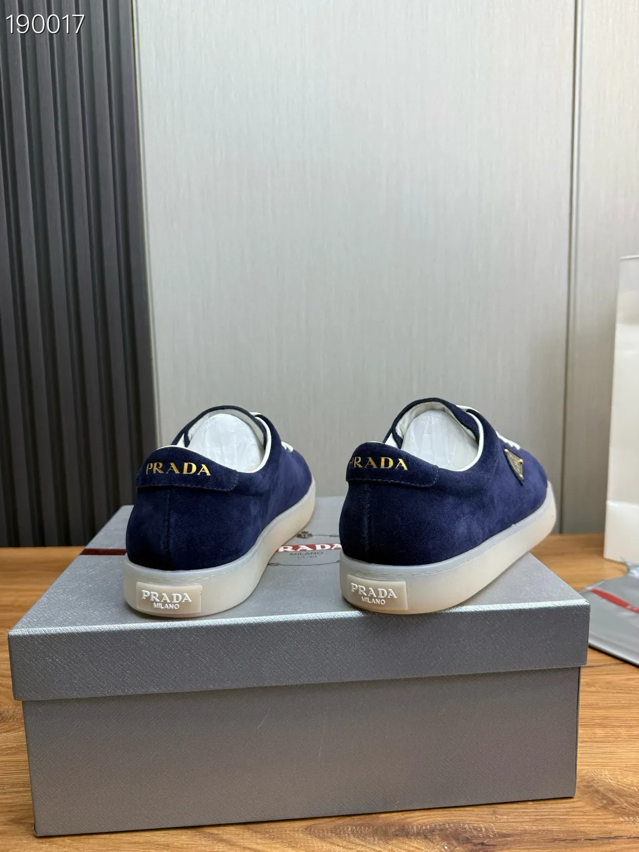 Prada Navy White Suede Upper Laces Lifestyle Sneakers 6