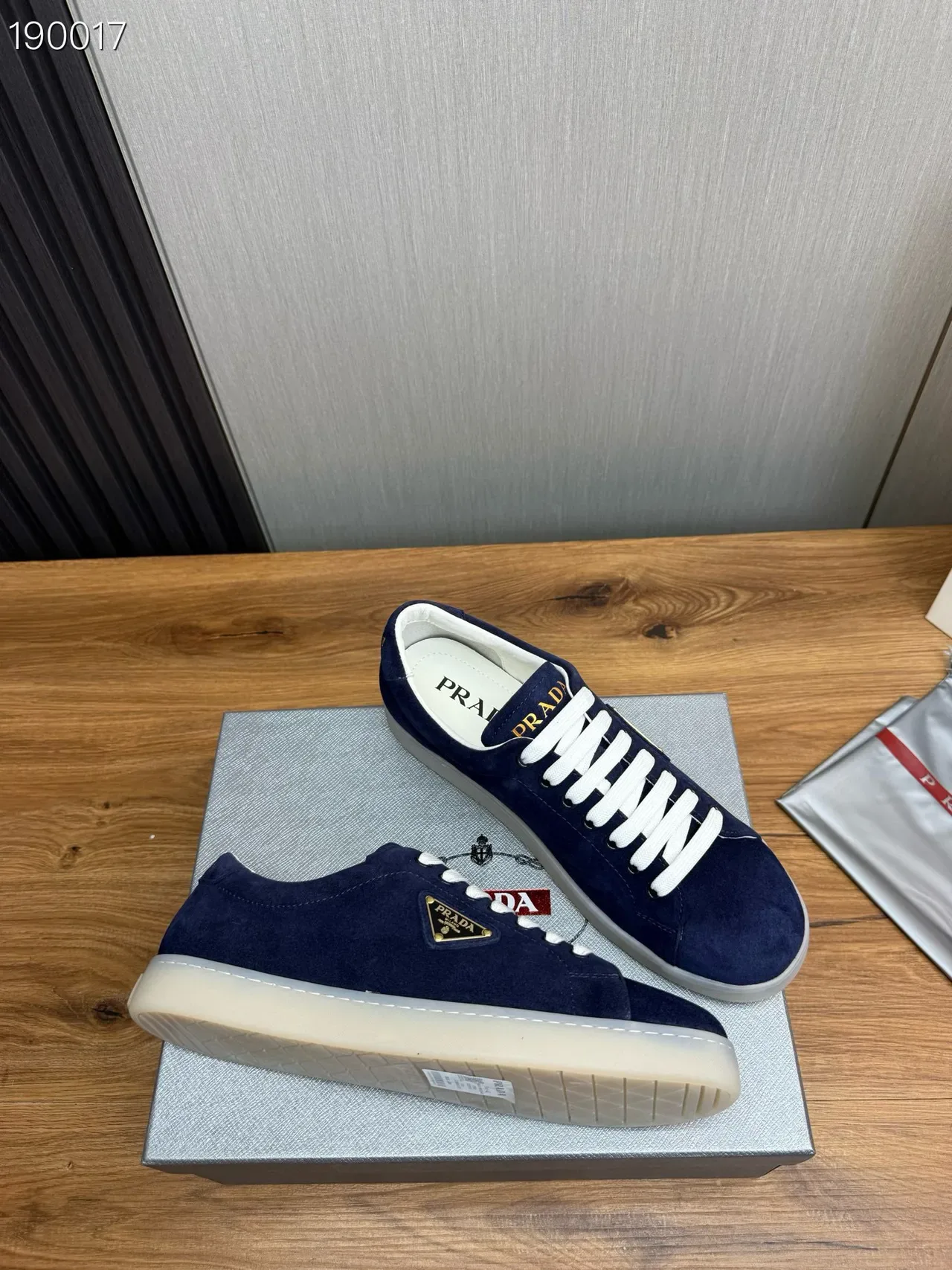 Prada Navy White Suede Upper Laces Lifestyle Sneakers 7
