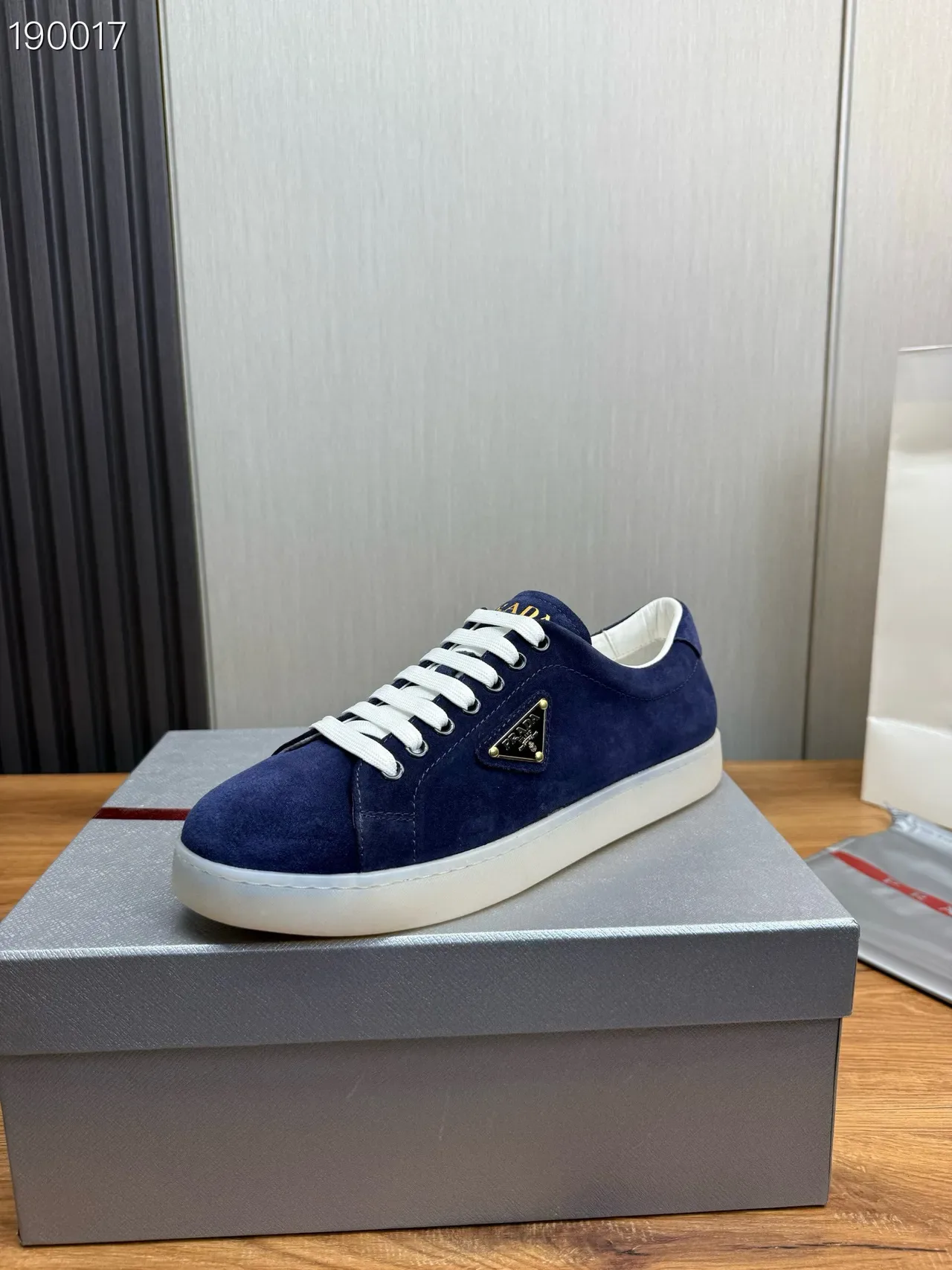 Prada Navy White Suede Upper Laces Lifestyle Sneakers 8
