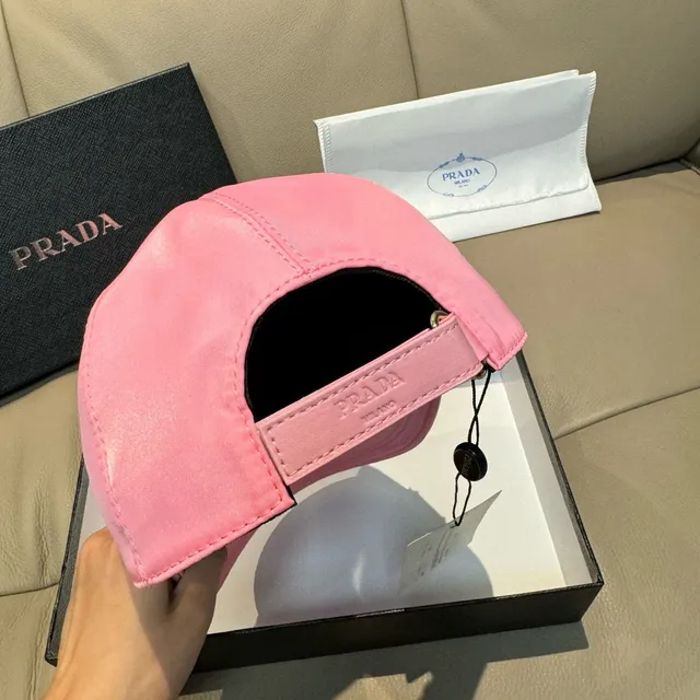 Prada Pink Smooth Synthetic Fabric Structured Six-Panel Crown Baseball Cap 4
