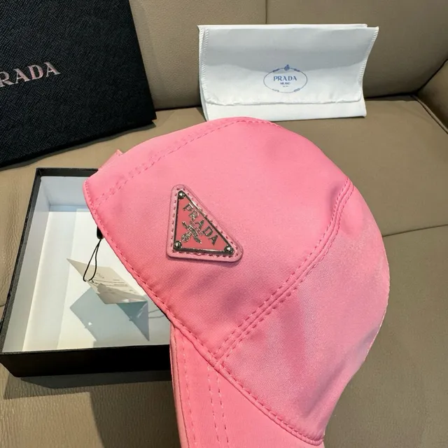Prada Pink Smooth Synthetic Fabric Structured Six-Panel Crown Baseball Cap 6