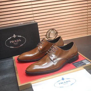 Prada Polished Tan Cap-Toe Oxford Shoes