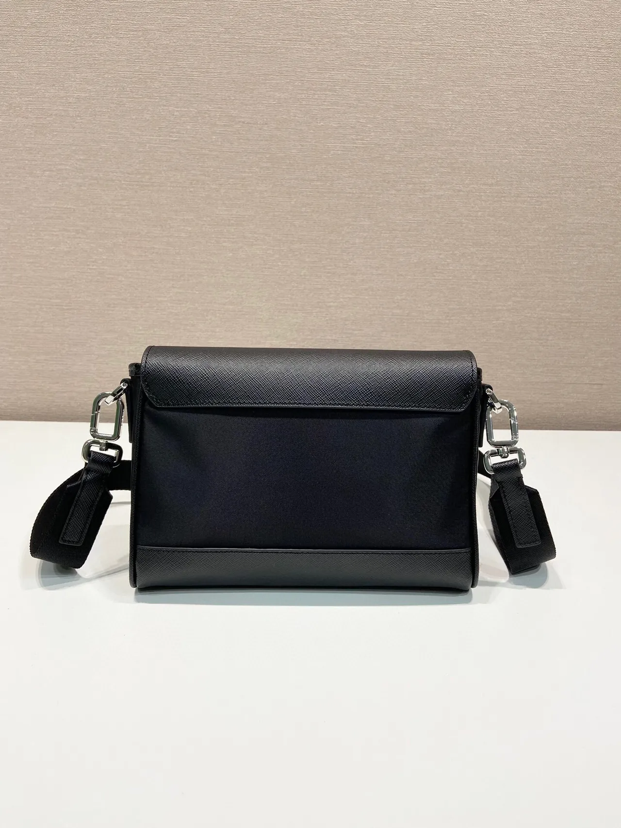 Prada Re-Nylon Black Structured Flap-Top Textured Saffiano Upper Messenger Bag 4