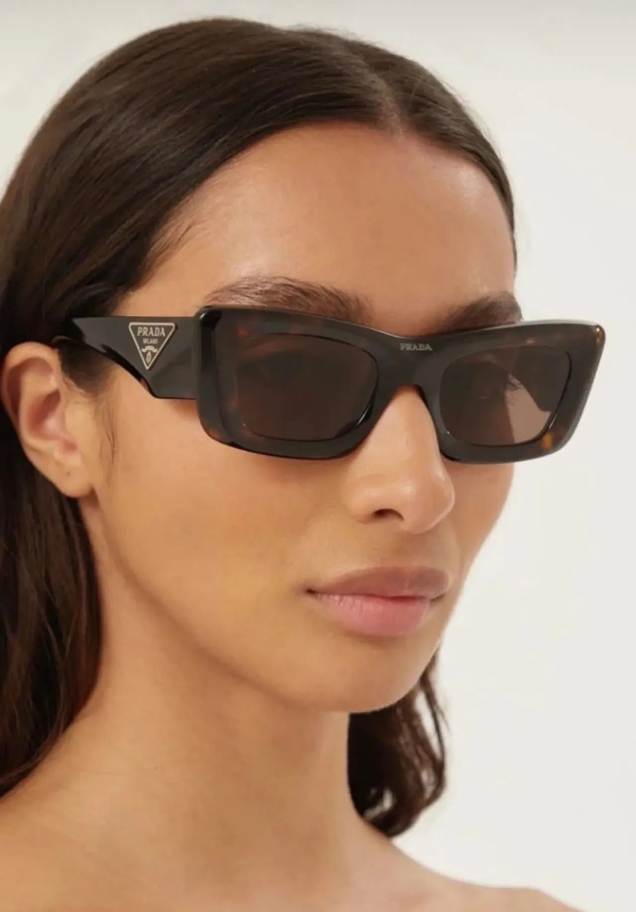 Prada Red Black Marbled Acetate Angular Rectangular Sunglasses 8