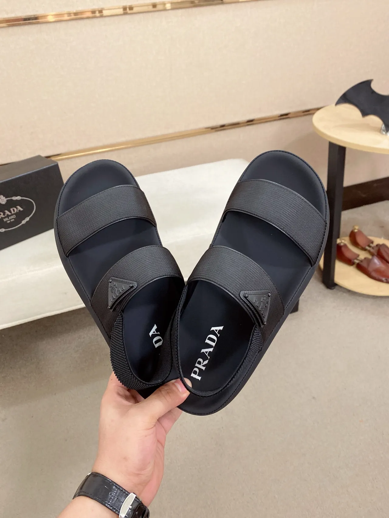 Prada Slide Black White Platform Sole Minimalist Strap Design Slippers 9