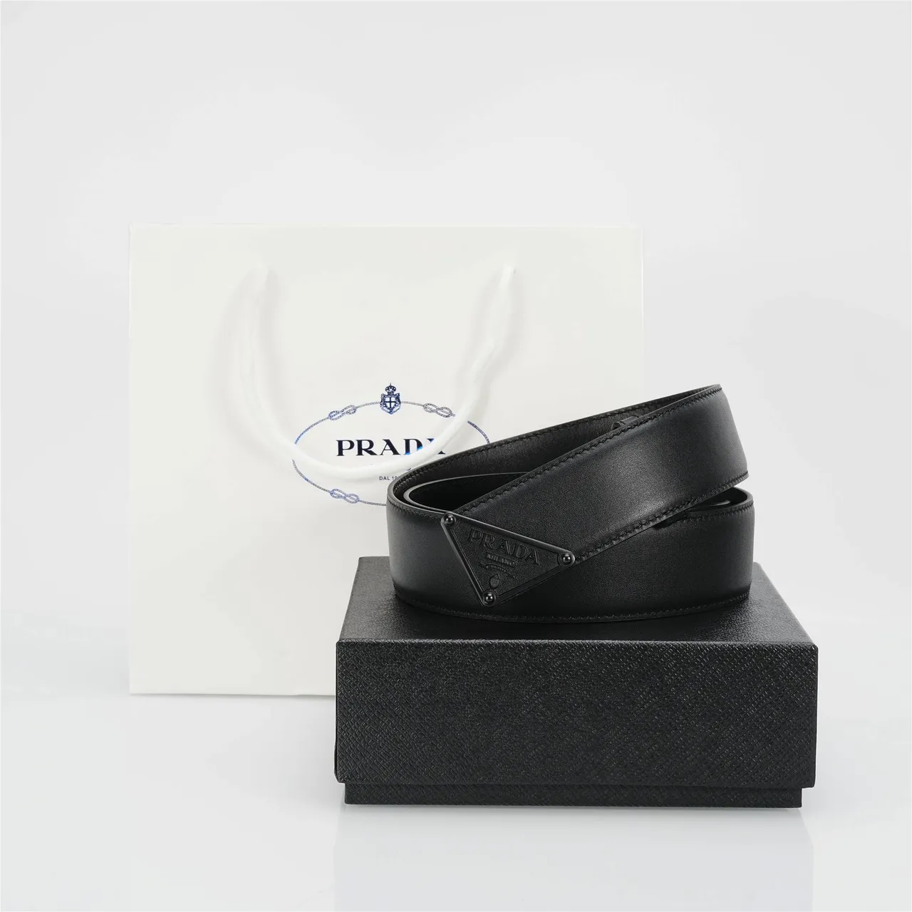 Prada Triangle Belt Black Leather Belt 4