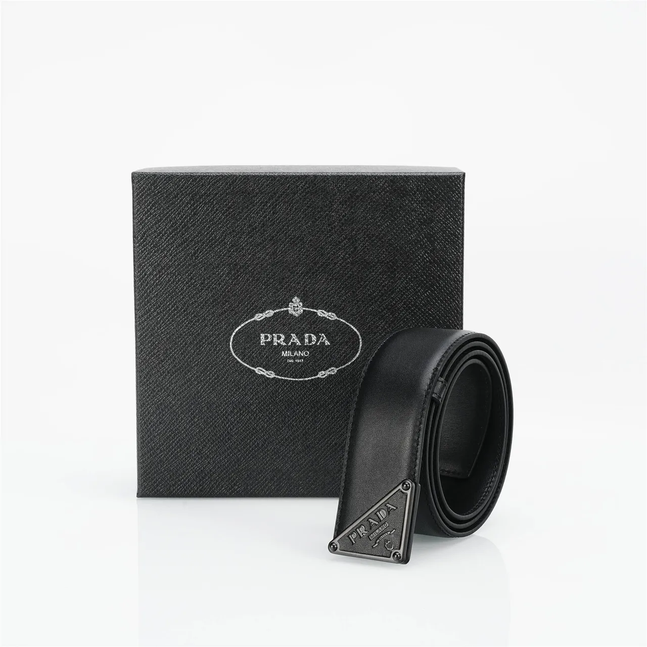 Prada Triangle Belt Black Leather Belt 5