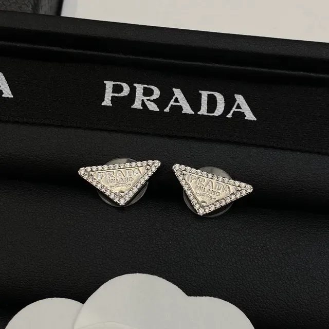 Prada Triangle Logo Silver Gold Triangular Motif Crystal-Pavé Border Earrings 5