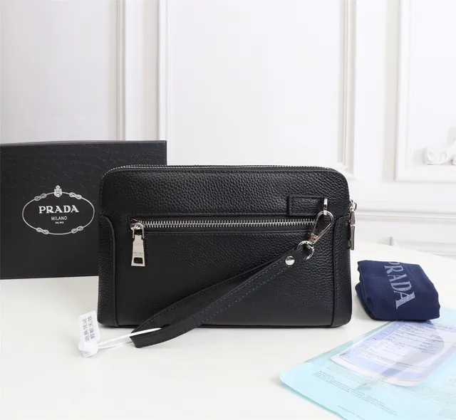 Prada Vitello Pezzato Black Silver Pebbled Leather Zip-Top Closure Handbag 2
