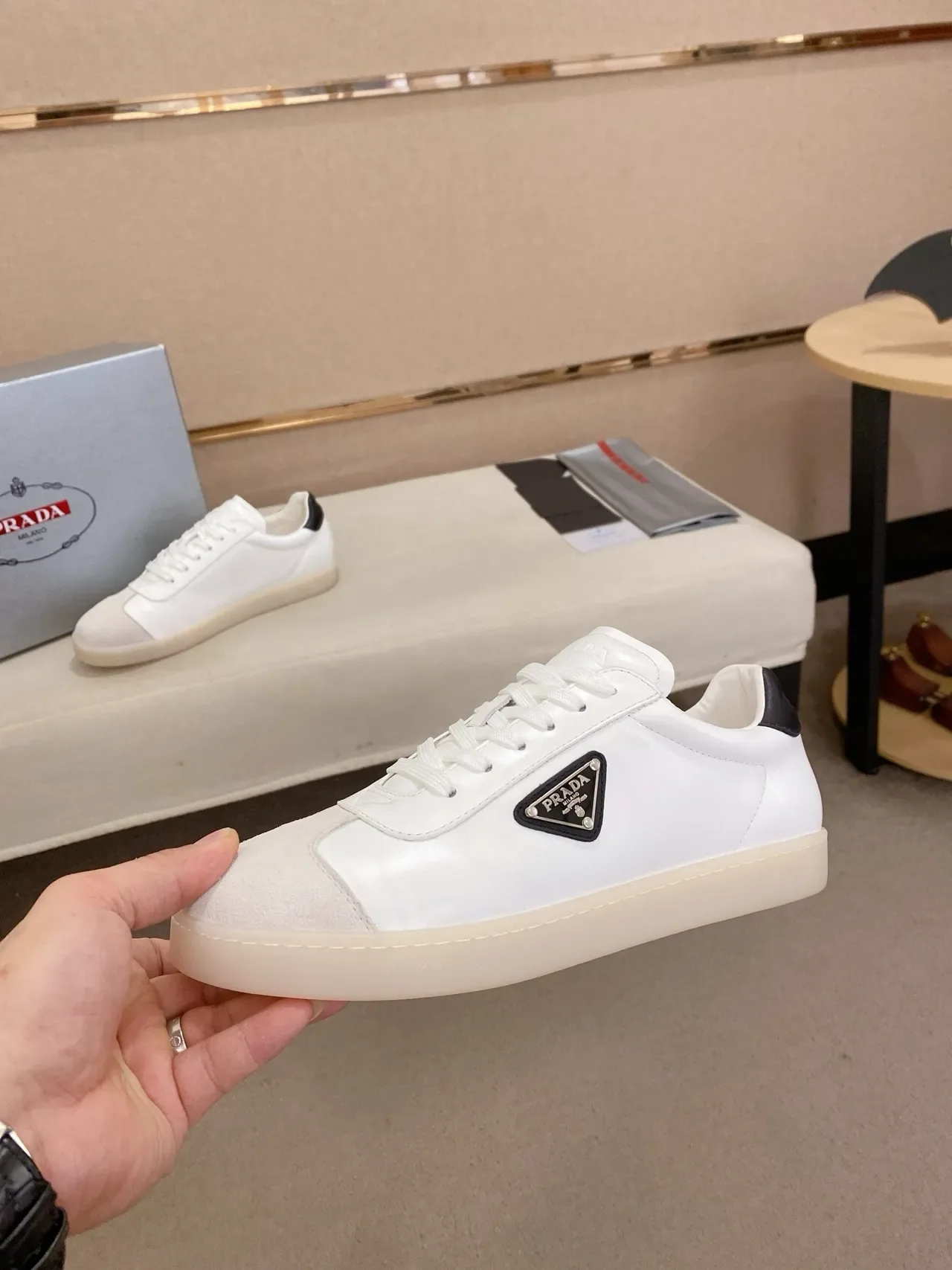 Prada White Black Low-Top Minimalist Lifestyle Sneakers 3