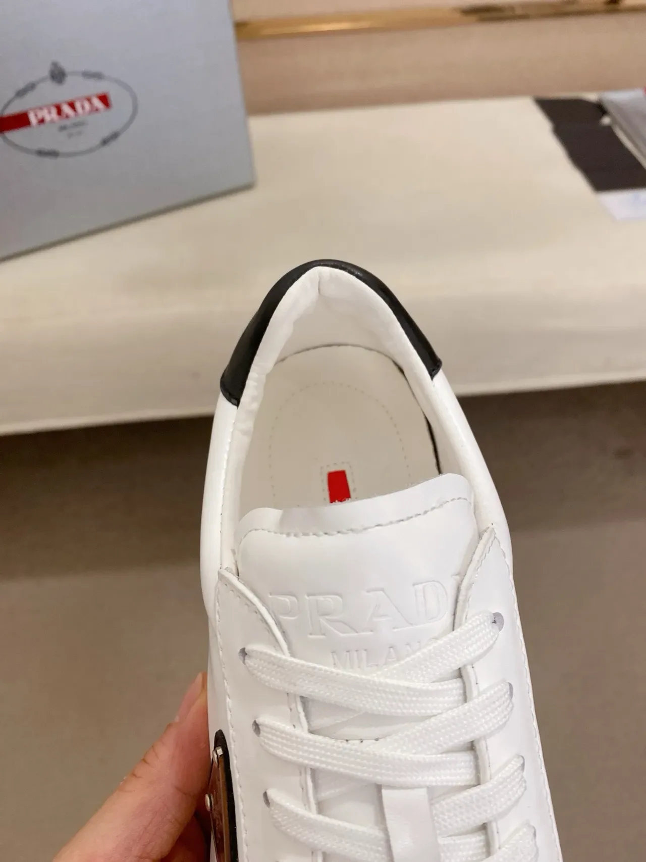 Prada White Black Low-Top Minimalist Lifestyle Sneakers 6