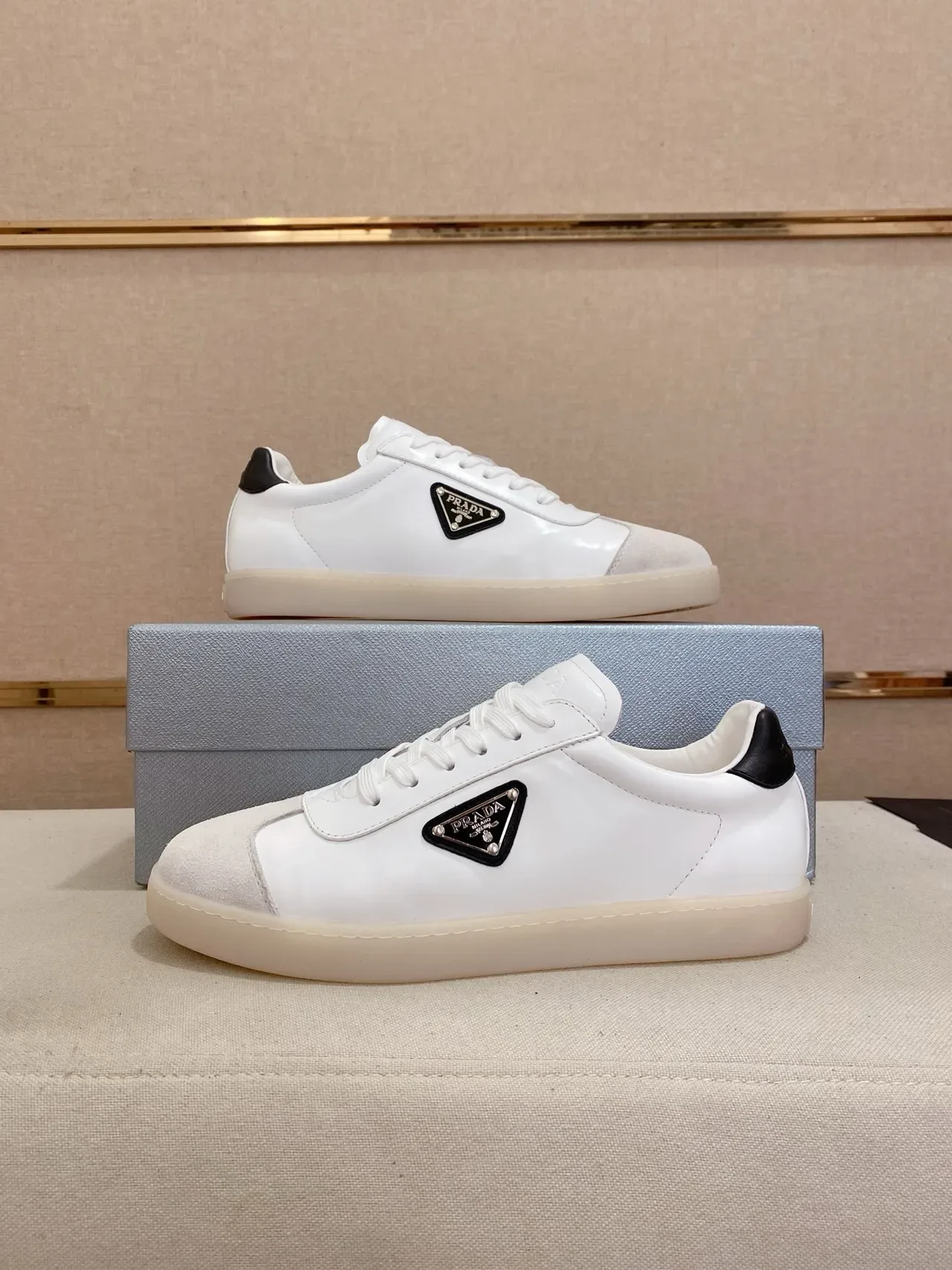 Prada White Black Low-Top Minimalist Lifestyle Sneakers 7