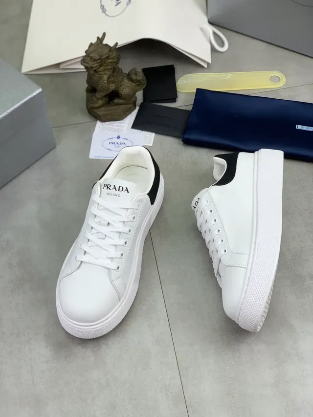 Prada White Black Low-Top Platform Sole Lifestyle Sneakers 5