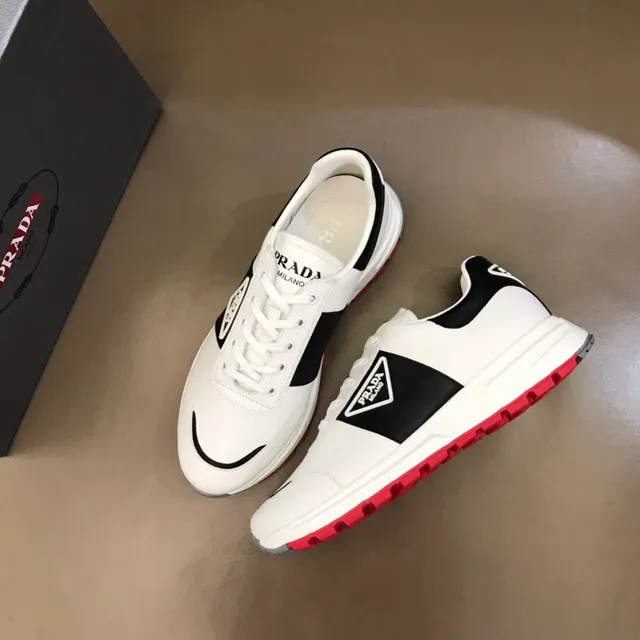 Prada White Black Low-Top Triangular Logo Panel Lifestyle Sneakers 2