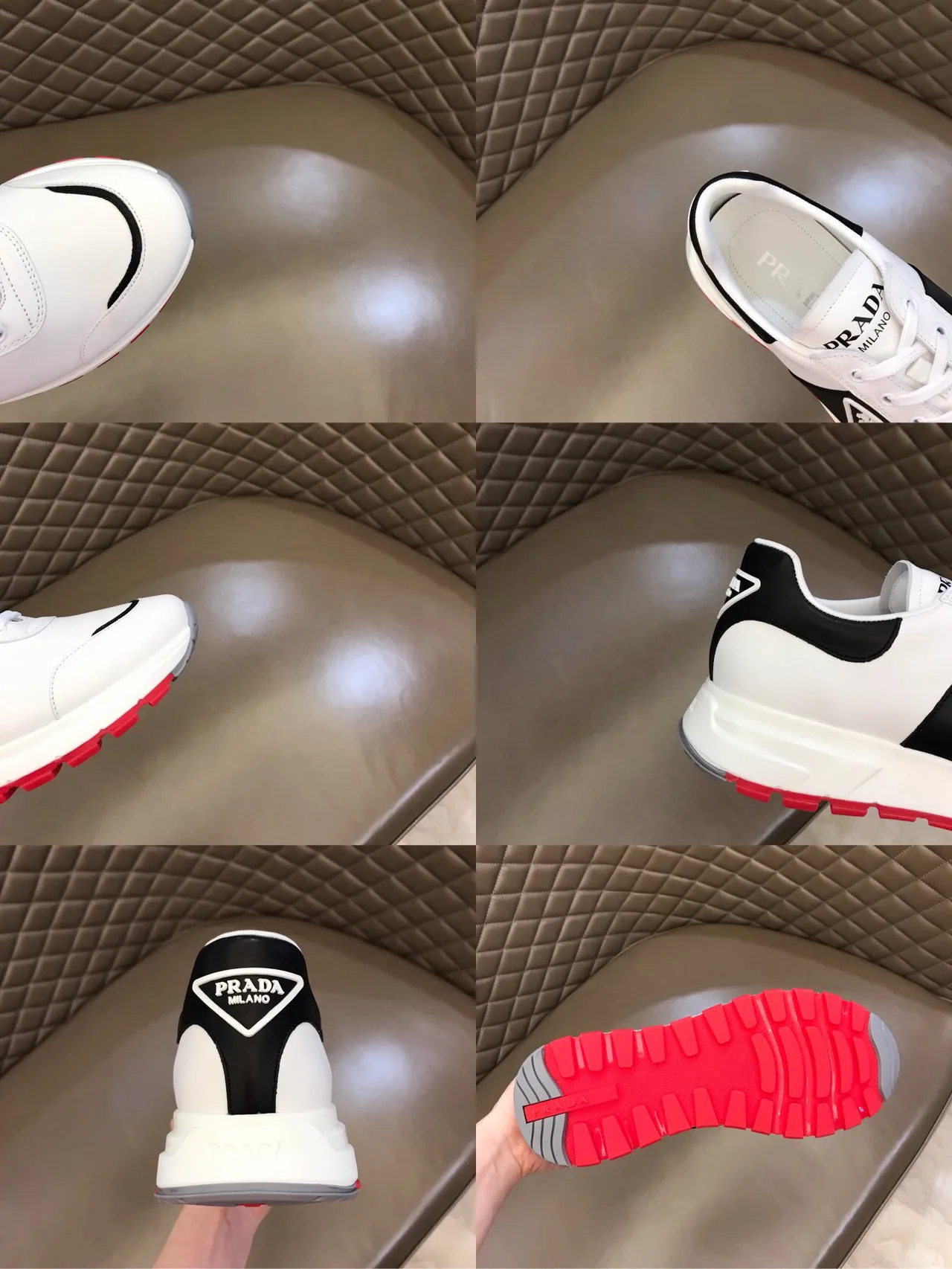 Prada White Black Low-Top Triangular Logo Panel Lifestyle Sneakers 3