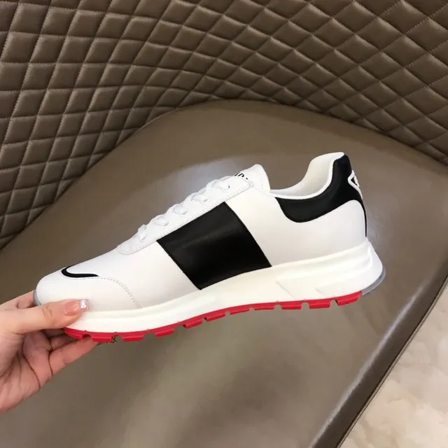 Prada White Black Low-Top Triangular Logo Panel Lifestyle Sneakers 4