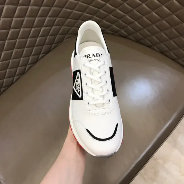 Prada White Black Low-Top Triangular Logo Panel Lifestyle Sneakers 5