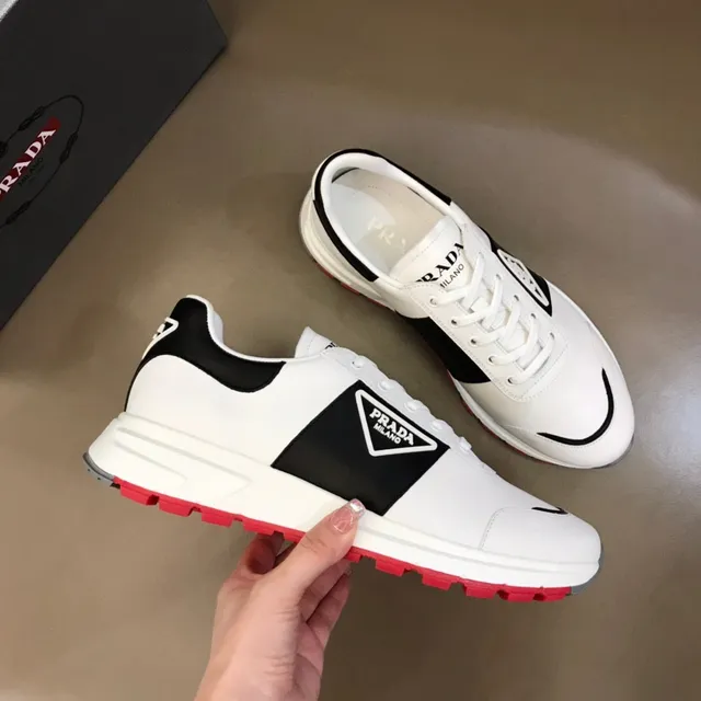 Prada White Black Low-Top Triangular Logo Panel Lifestyle Sneakers 7