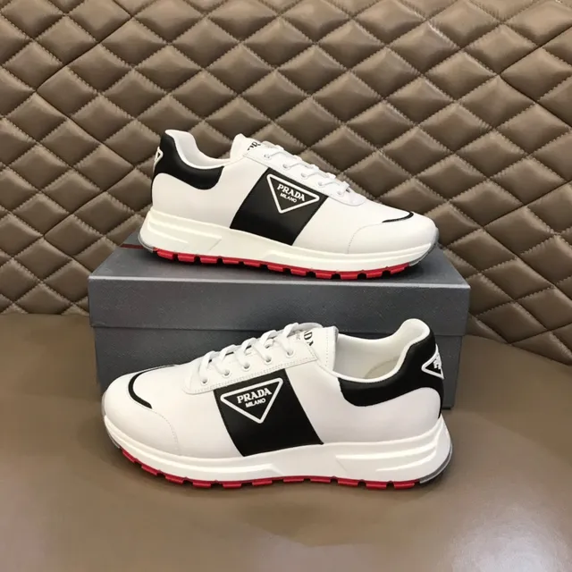 Prada White Black Low-Top Triangular Logo Panel Lifestyle Sneakers 8