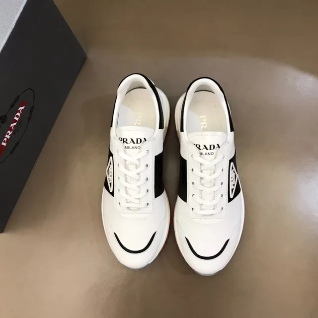 Prada White Black Low-Top Triangular Logo Panel Lifestyle Sneakers 9